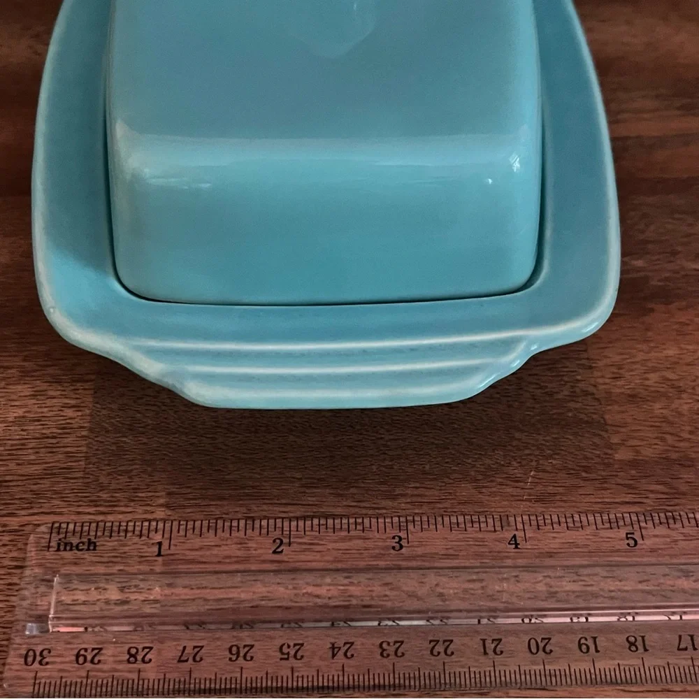 Homer Laughlin Harlequin Turquoise Half Pound Butter Dish  Rare Vintage